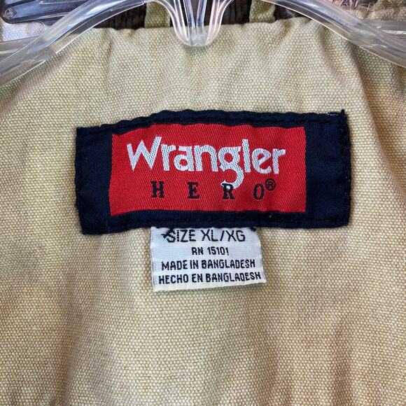 VTG Wrangler Hero Canvas Sherpa Lined Vest Full Zip Pockets Khaki Men's Size XL - Picture 5 of 10